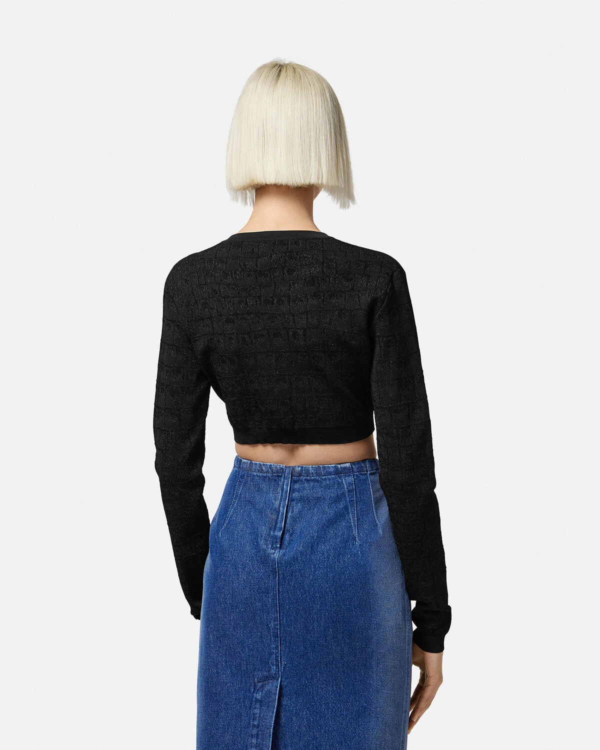 Croc-Jacquard Knit Crop Cardigan - 4