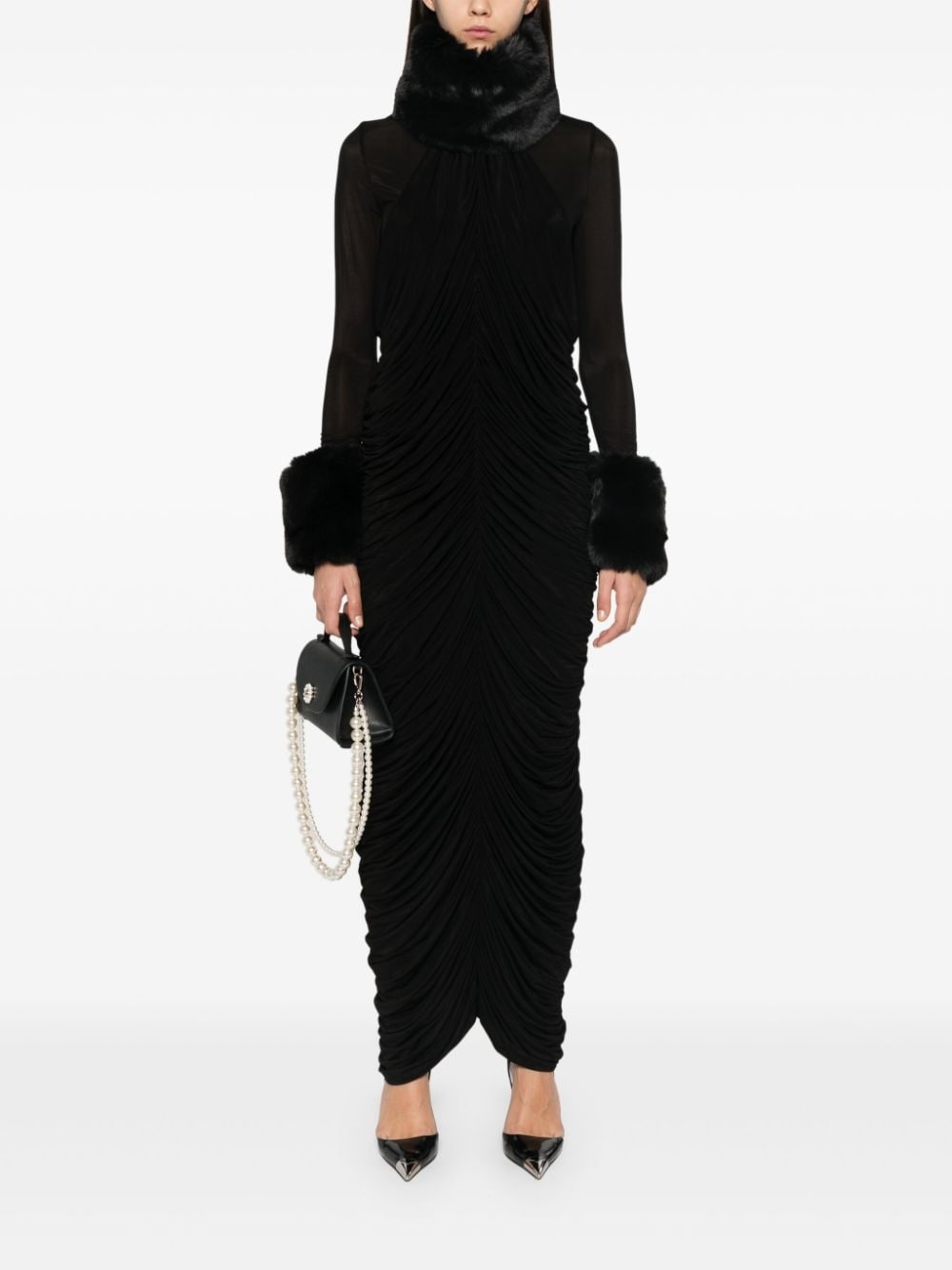 faux-fur trim maxi dress - 2
