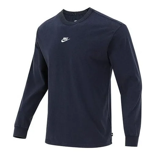 Men's Nike Solid Color Small Logo Round Neck Long Sleeves Navy Blue T-Shirt DJ1583-451 - 1