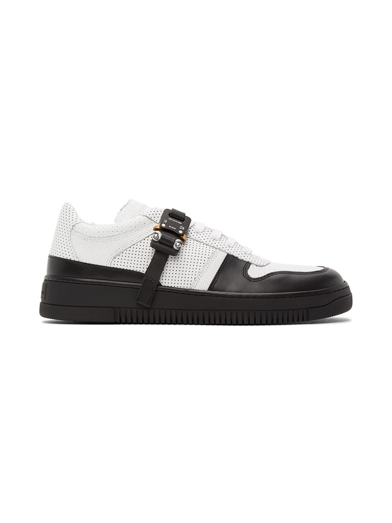 White & Black Buckle Sneakers - 1