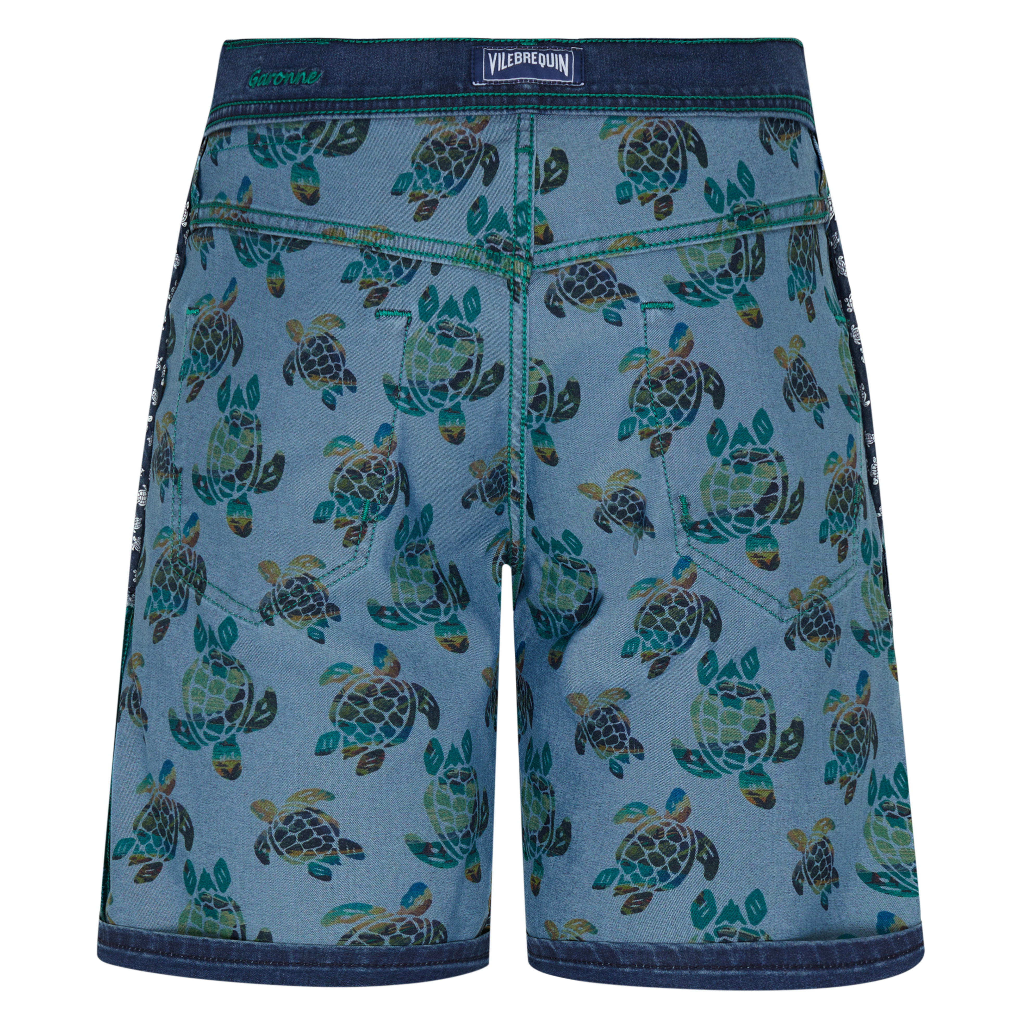 Men Denim Bermuda Shorts Tahiti Turtles - 7
