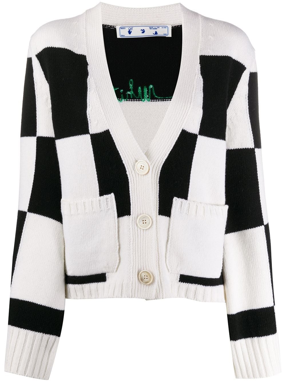 embroidered logo checked cardigan - 1