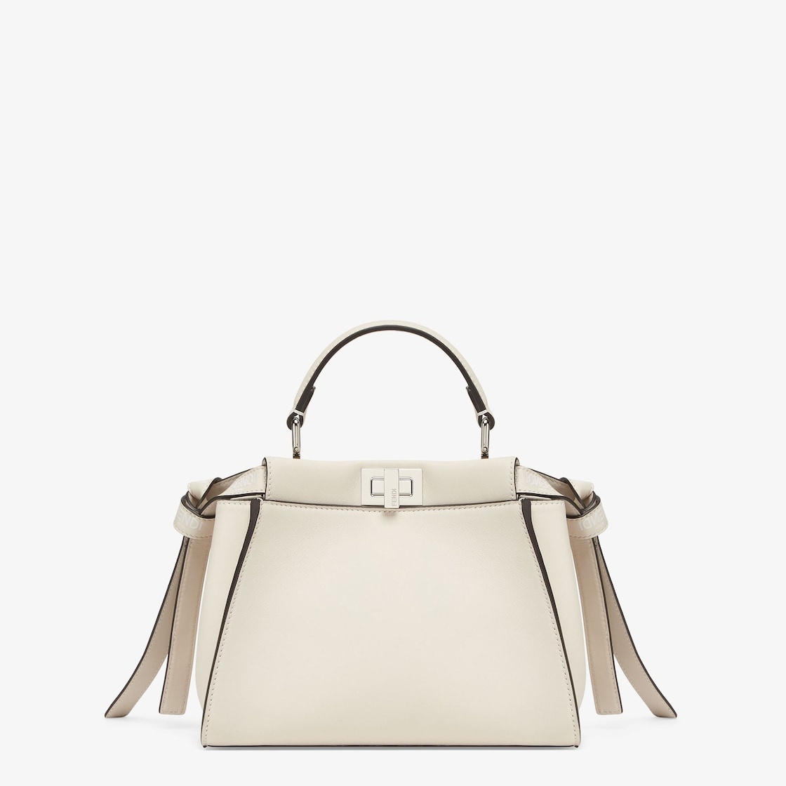 Iconic small Peekaboo bag, made of off-white leather with long knotted side laces, printed with a gl - 3