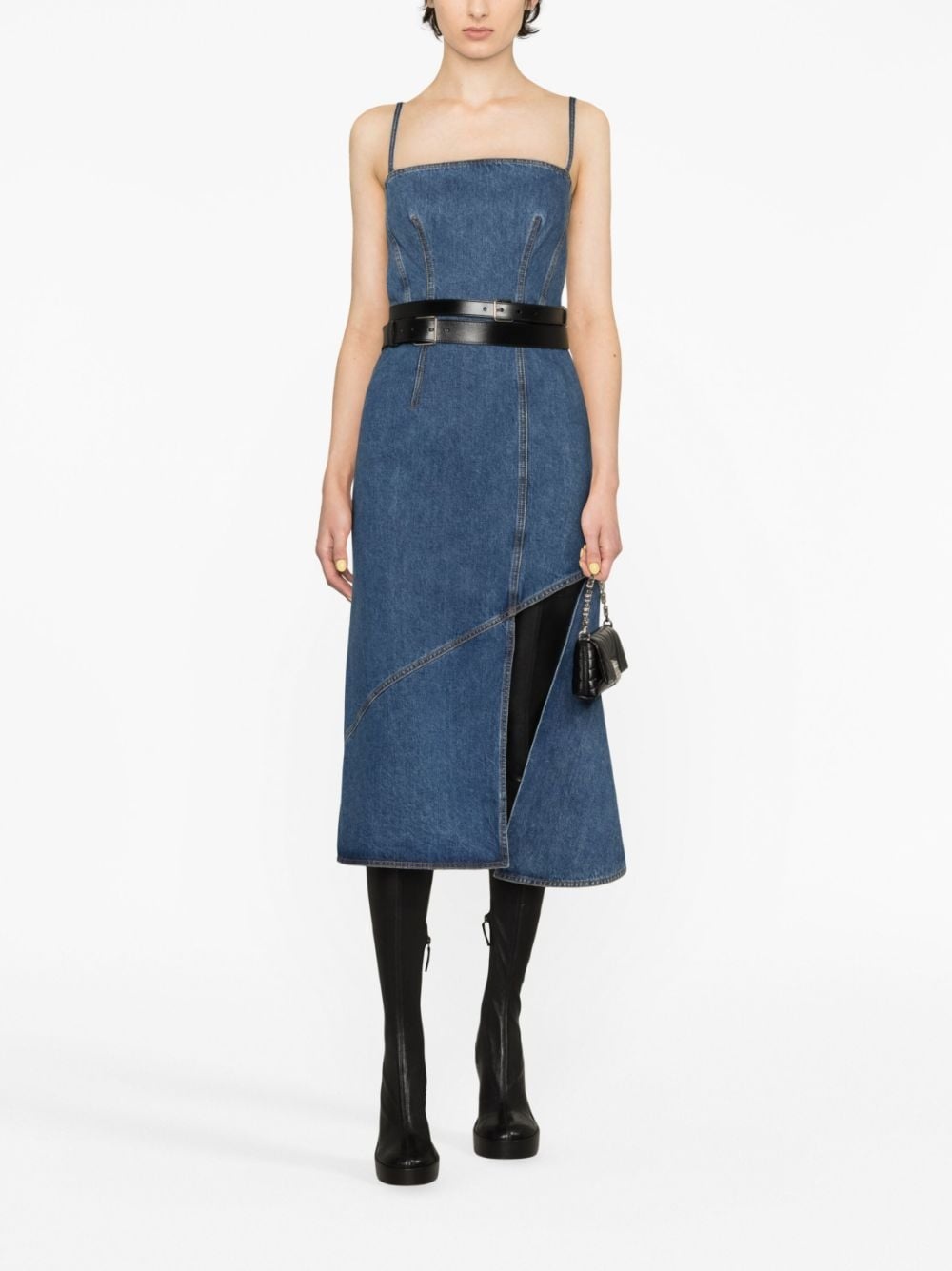 asymmetric denim midi dress - 2