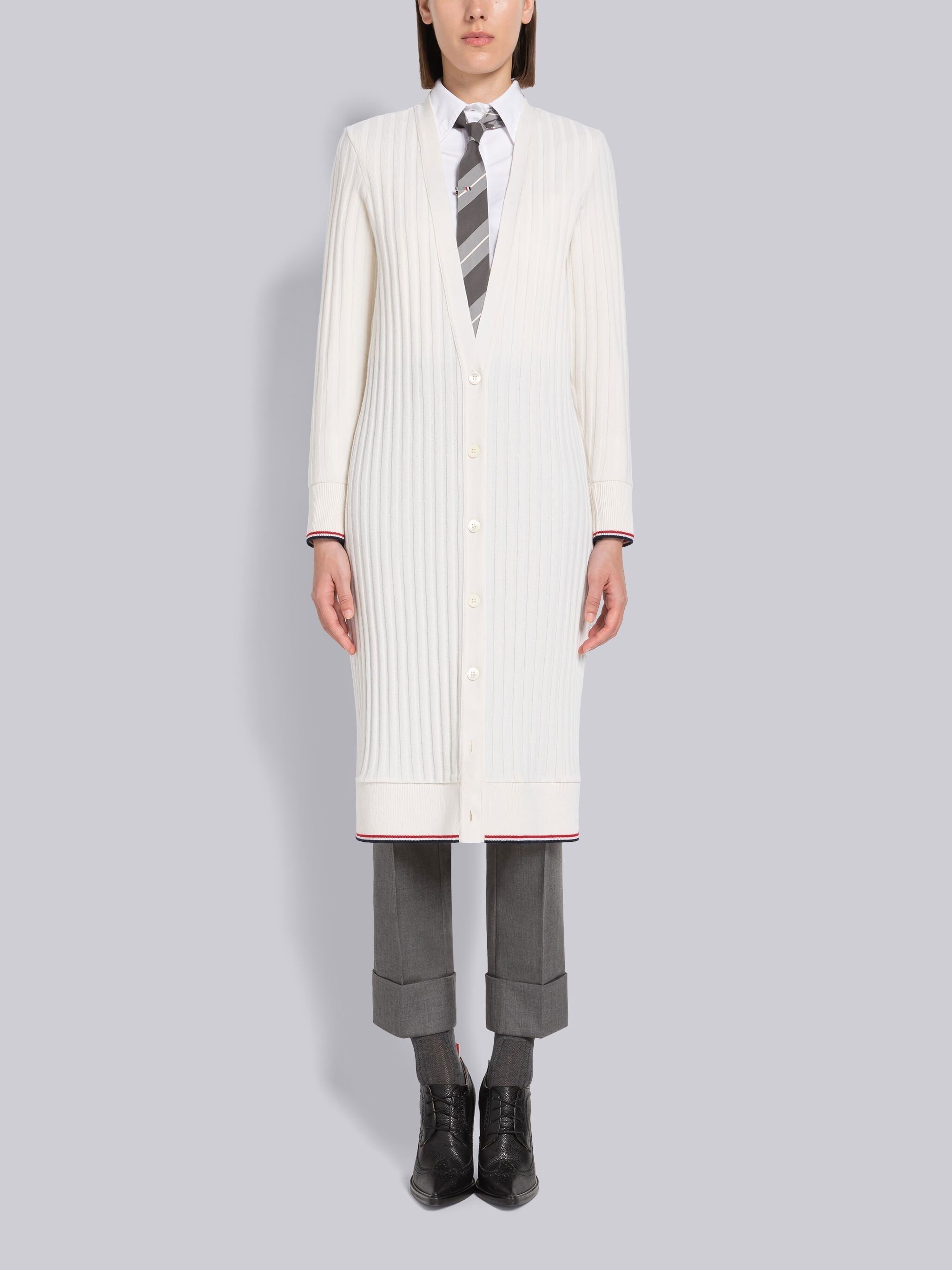 Wide Rib Cashmere Tipping Cardigan Dress - 1