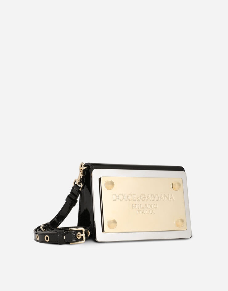 Patent leather 90s Sicily clutch with branded plate - 2