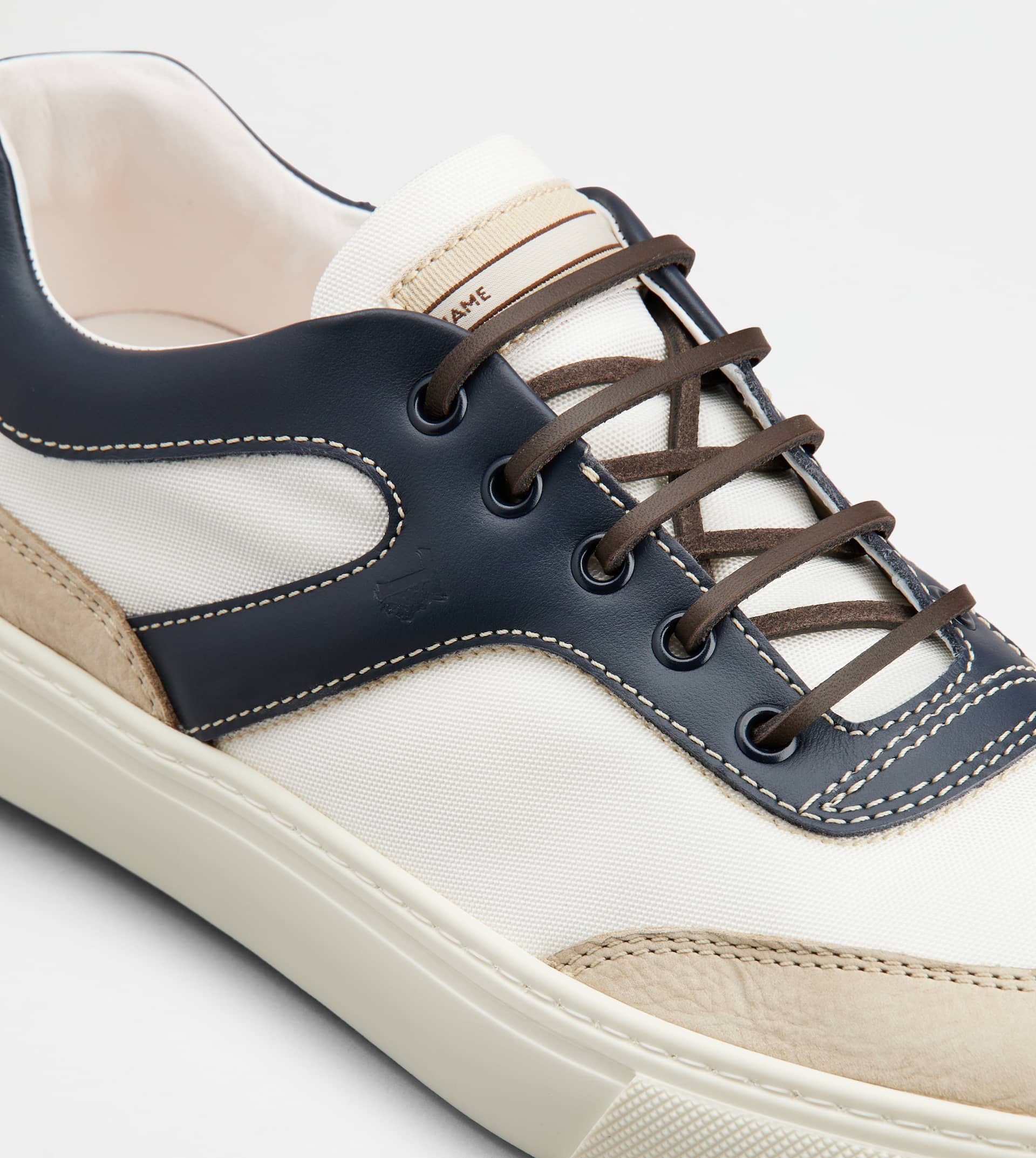 SNEAKERS IN LEATHER AND FABRIC - WHITE, BLUE, BEIGE - 5