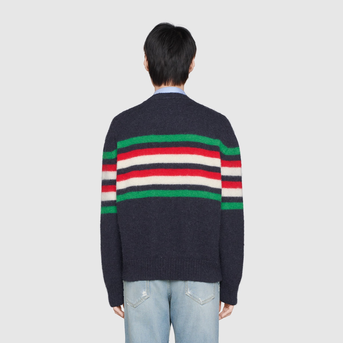 Striped wool alpaca sweater with GG - 4