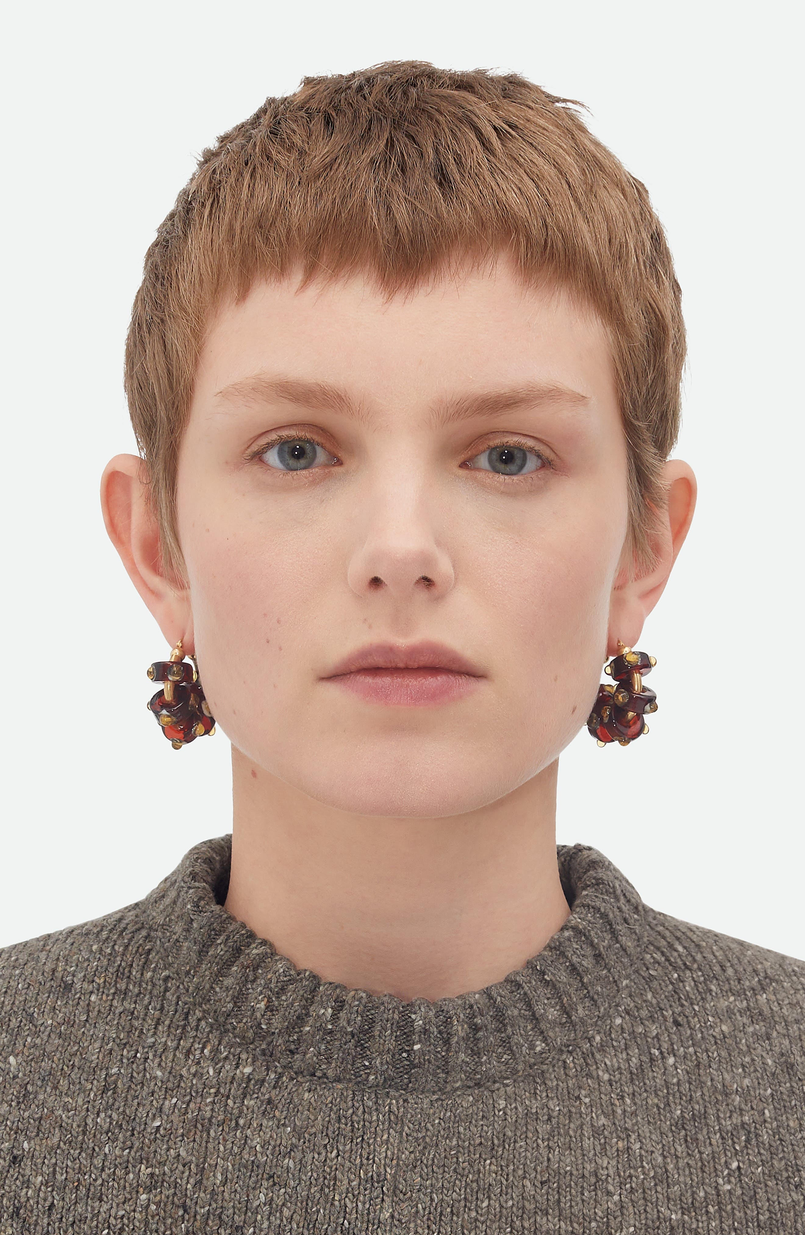 Bottega Veneta Glass Beaded Hoop Earrings in Burnt Orange/Off White at Nordstrom - 7