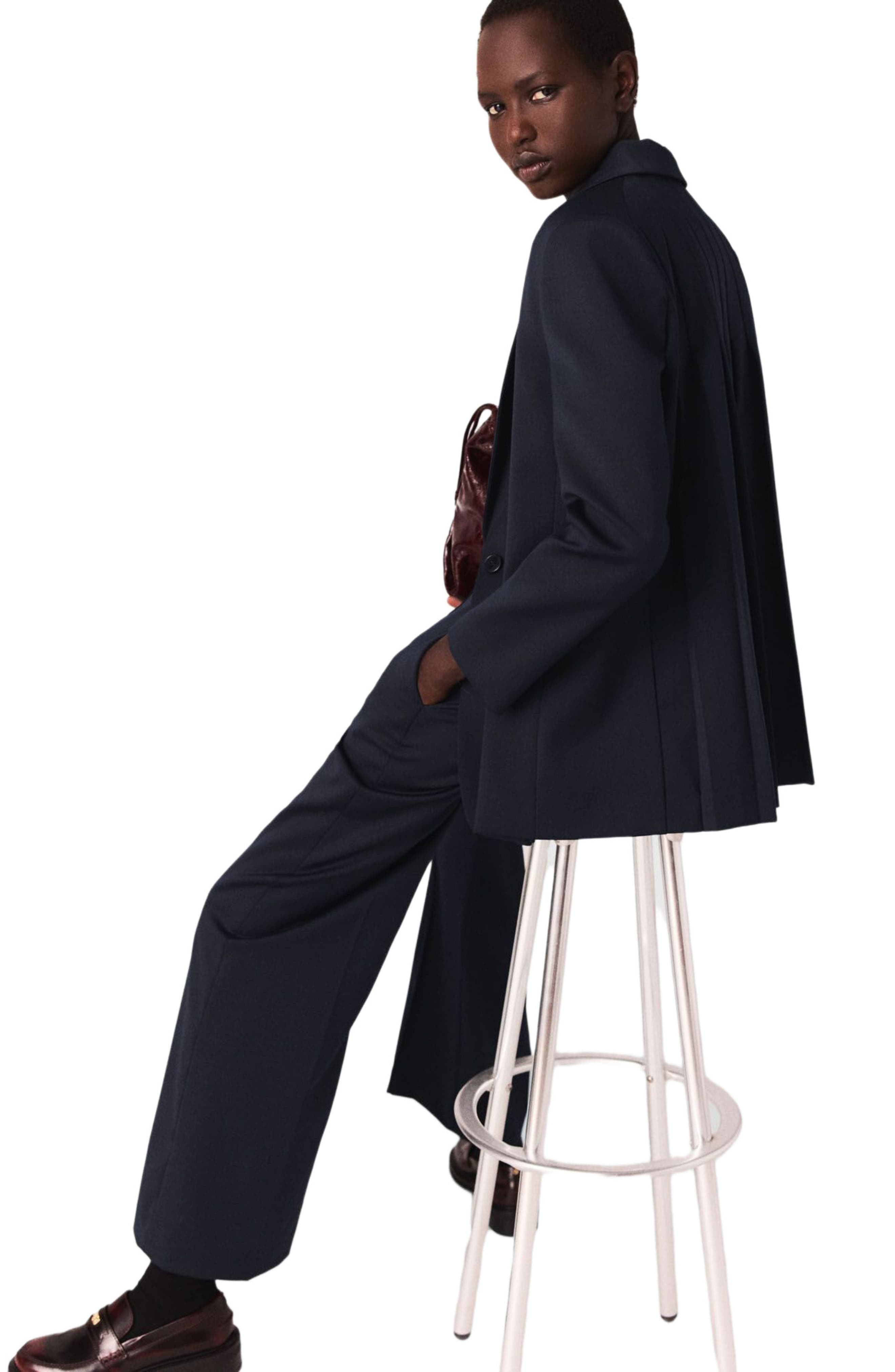 maje Suit jacket with pleated back in Navy at Nordstrom - 6
