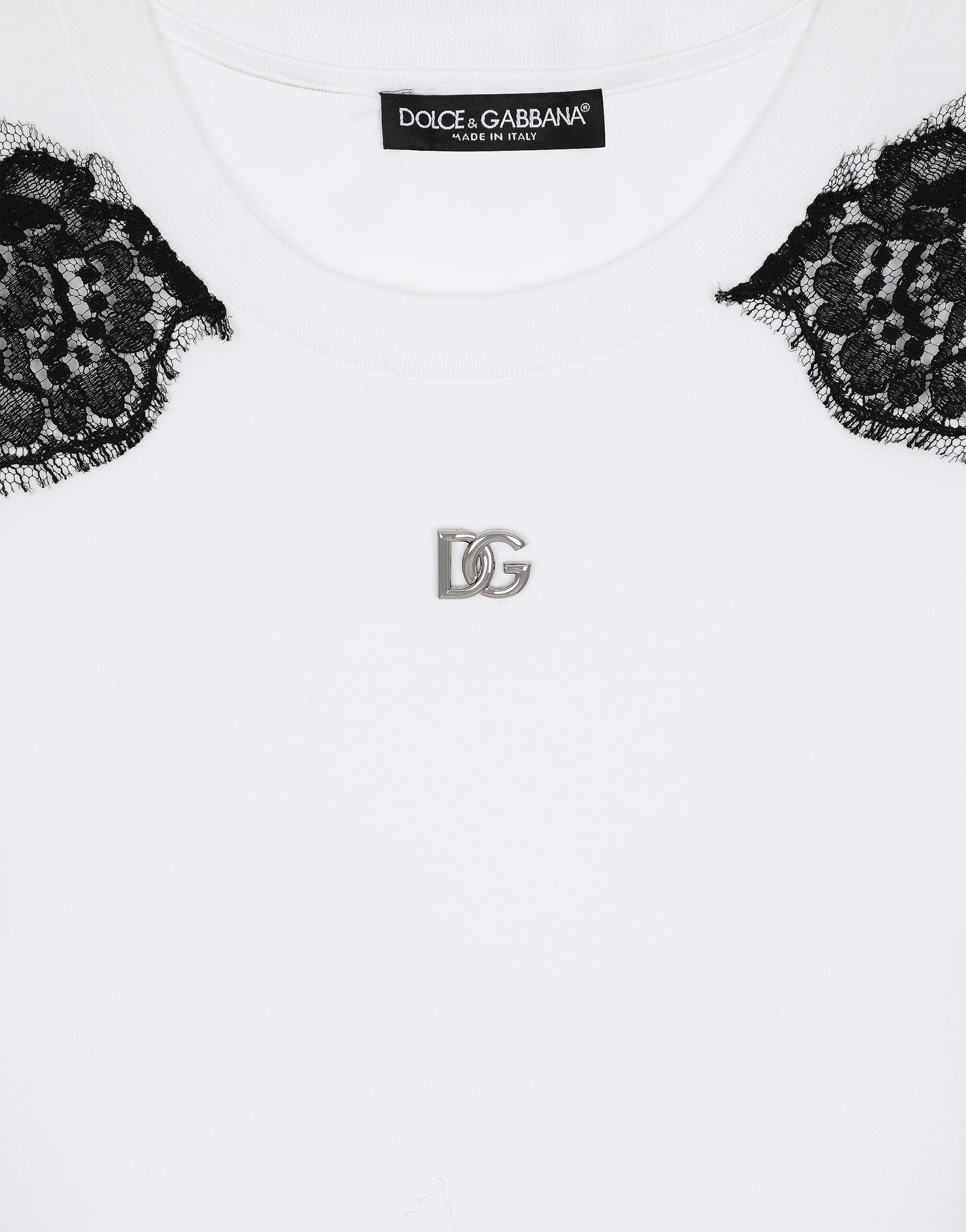 Jersey T-shirt with DG logo and lace inserts - 4