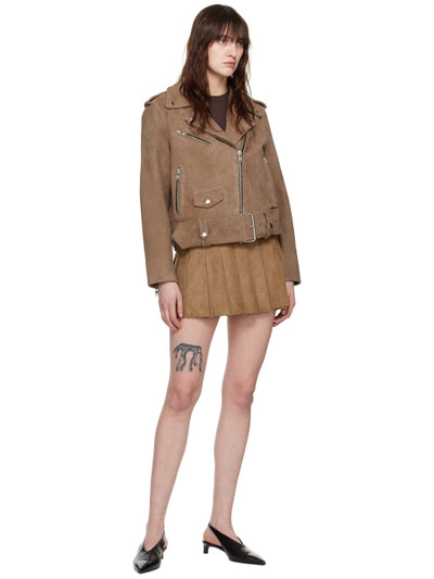 STAND STUDIO Tan Pleated Suede Miniskirt outlook