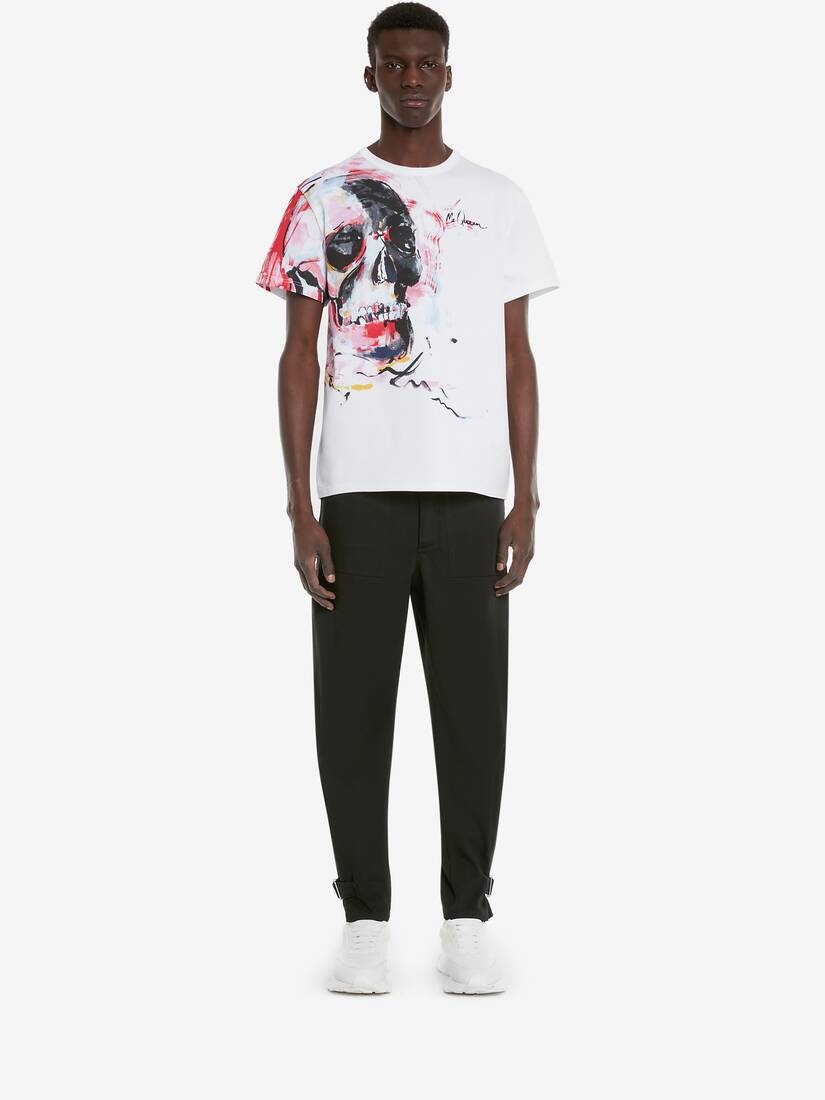 Men's Engineered Paint Skull T-shirt in White - 2