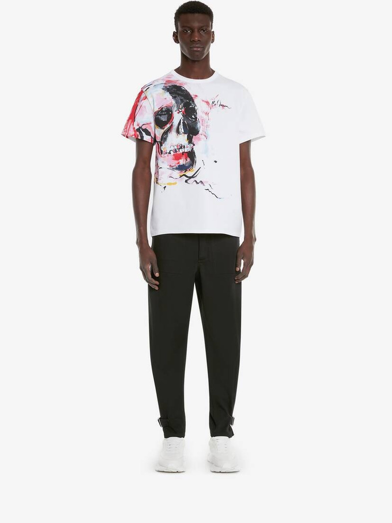 Alexander McQueen Men's Engineered Paint Skull T-shirt in White outlook