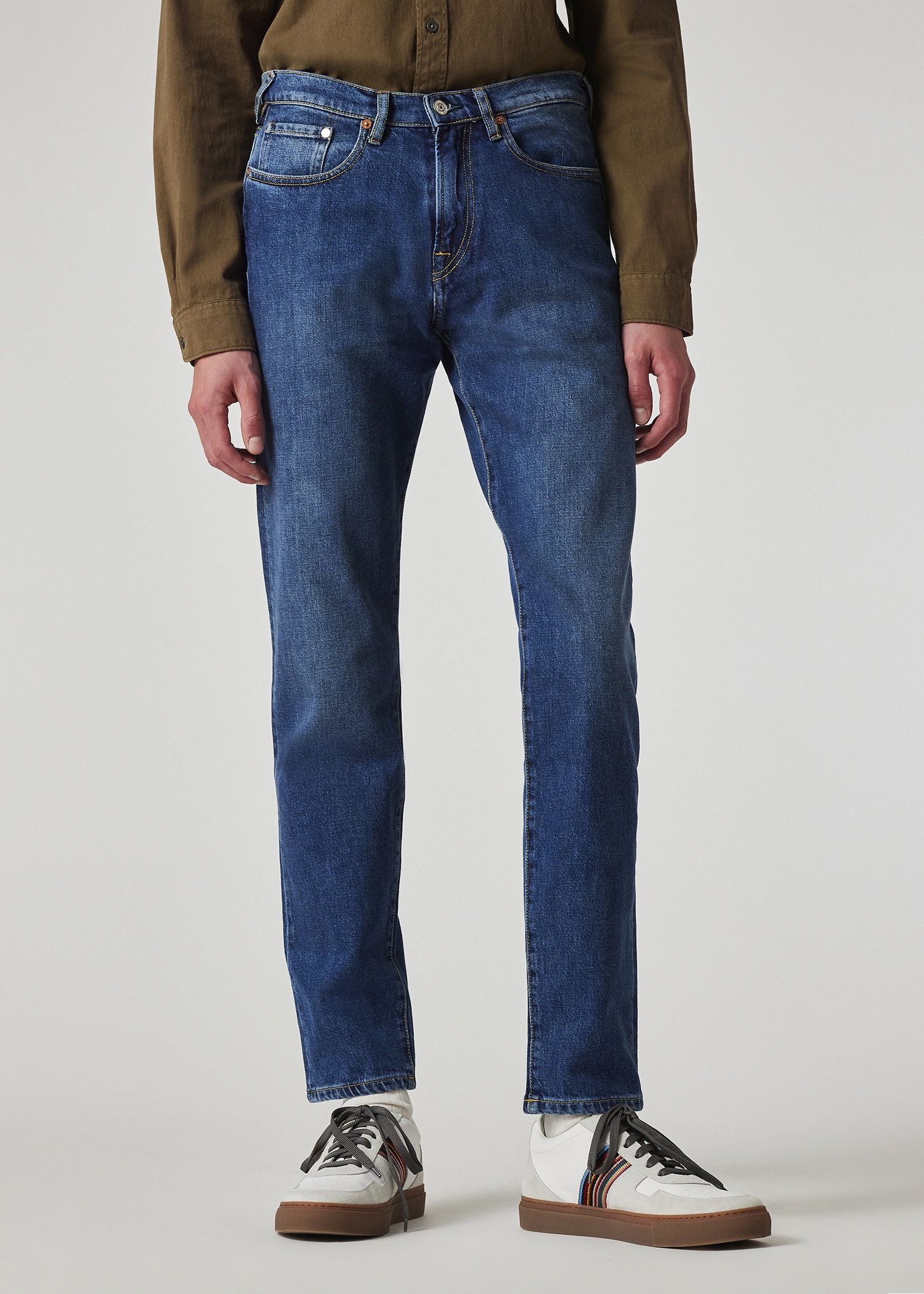 Tapered-Fit Mid-Wash Organic Vintage Stretch Jeans - 2