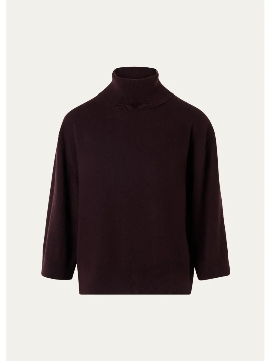 Turtleneck Cashmere 3/4-Sleeve Sweater - 1