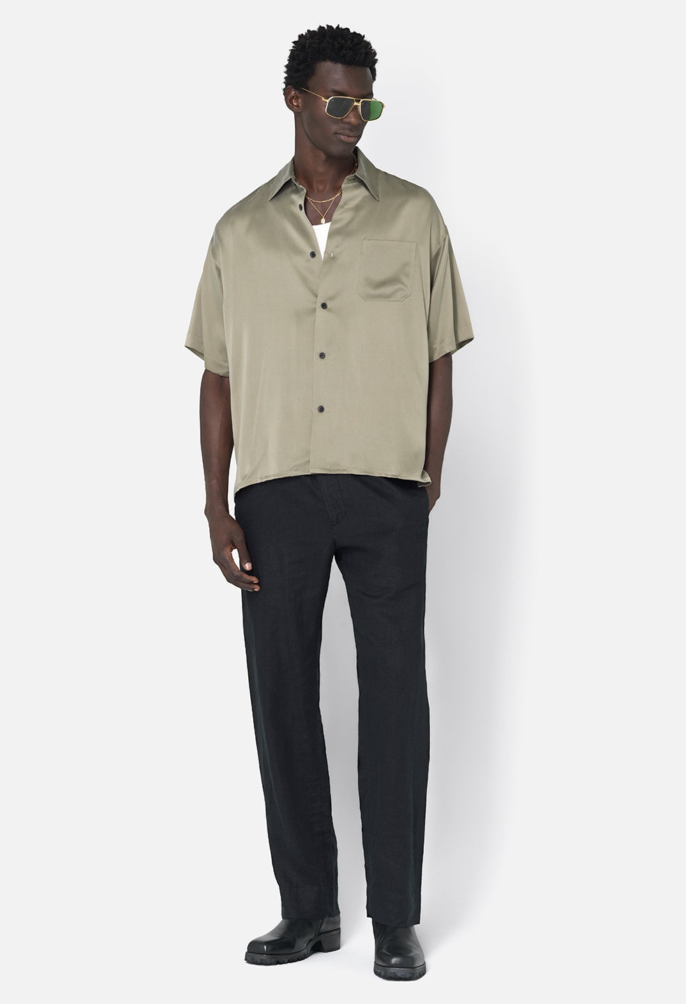 BRUSHED SILK BUTTON UP - 3