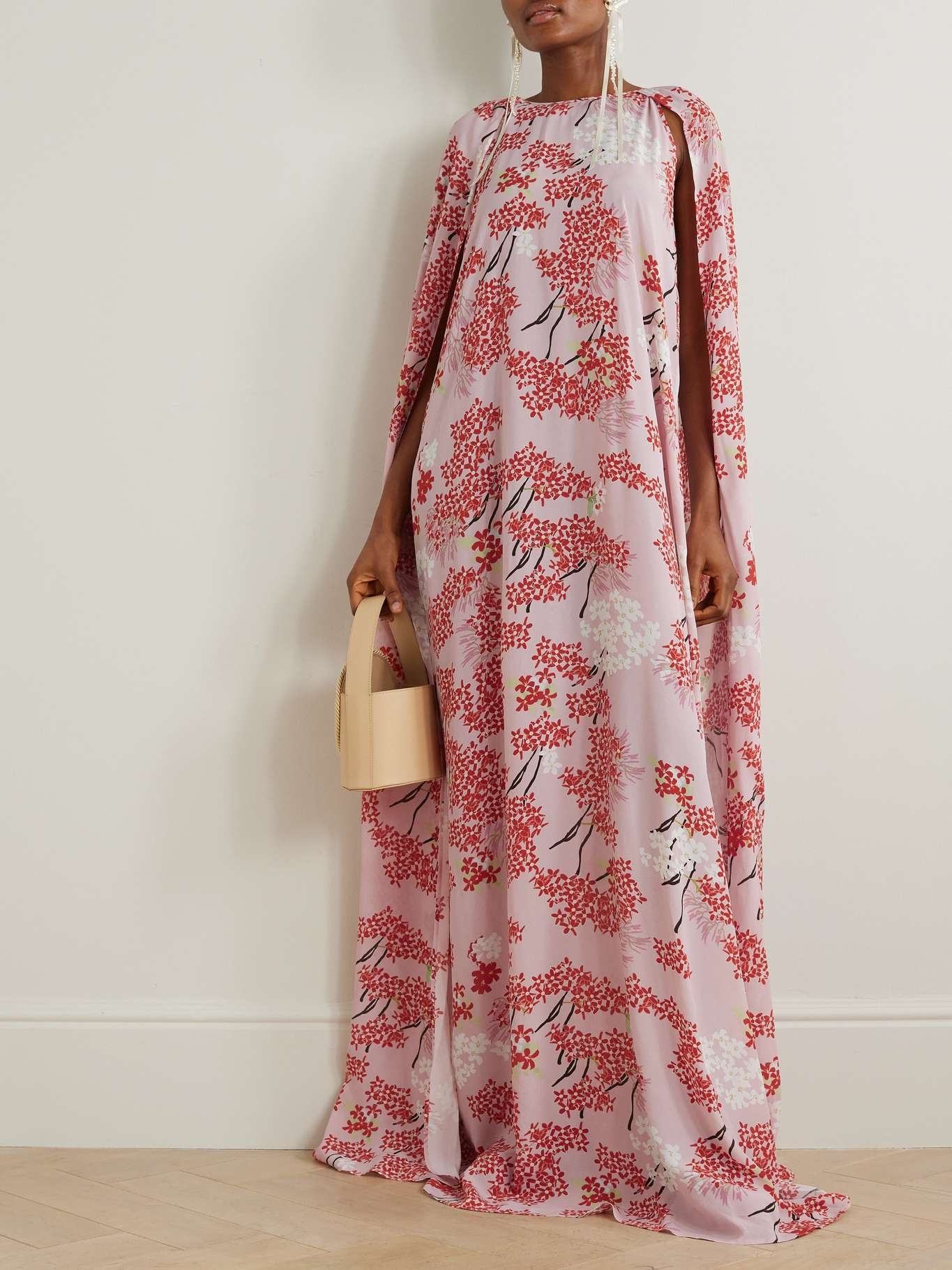 Minnie cape-effect floral-print crepe de chine gown - 2