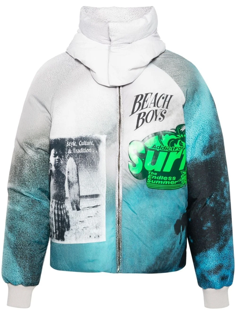 graphic-print hooded puffer jacket - 1