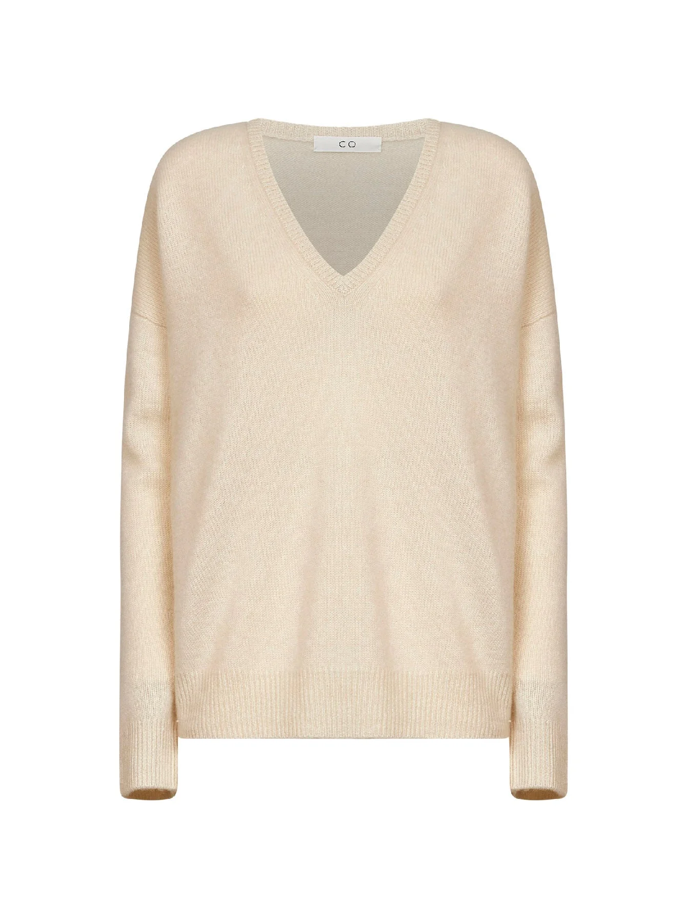 Wheat cashmere knit V-neck sweater - 1