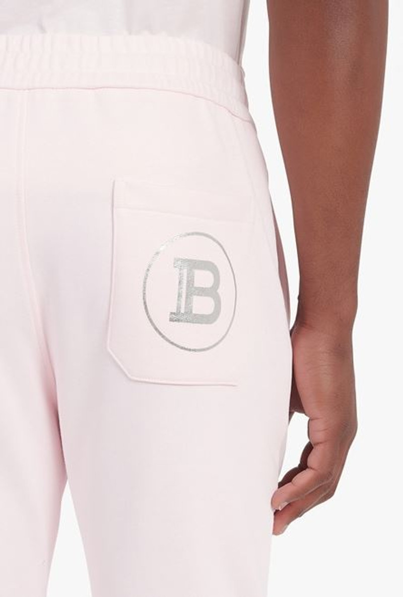 Pale pink eco-designed cotton sweatpants with silver-tone Balmain logo print 6