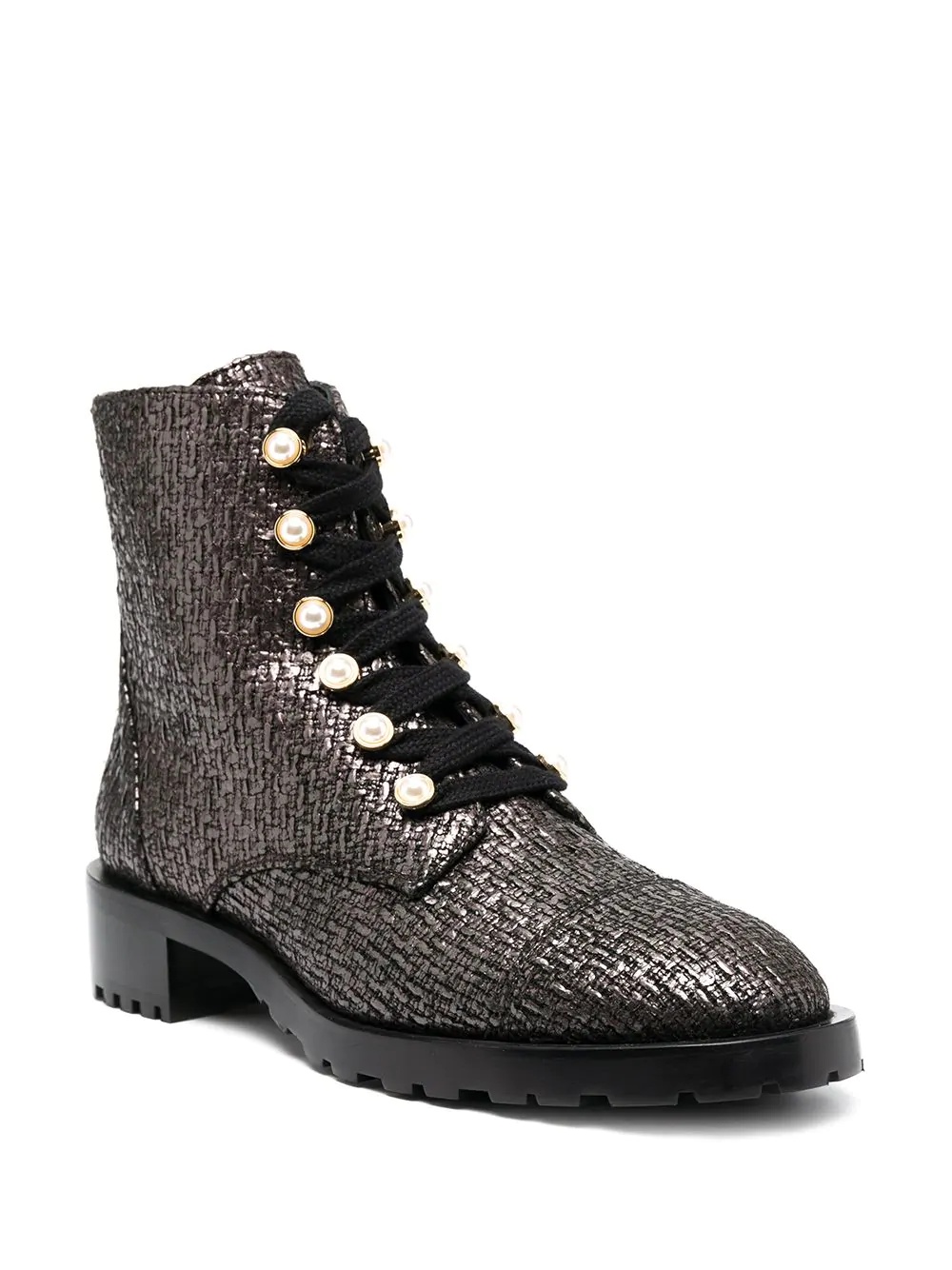 pearl-embellished textured combat boots - 2