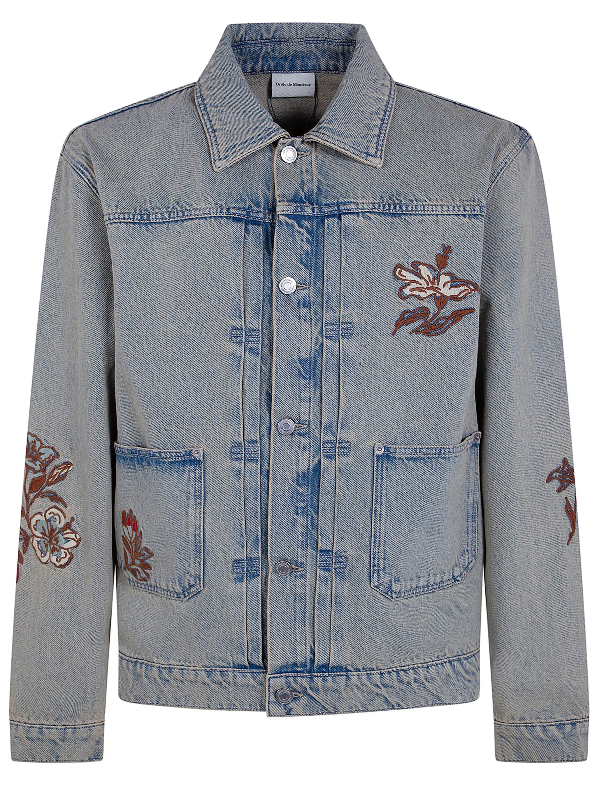 "Brodée Fleurs" Dusty Denim Jacket - 1