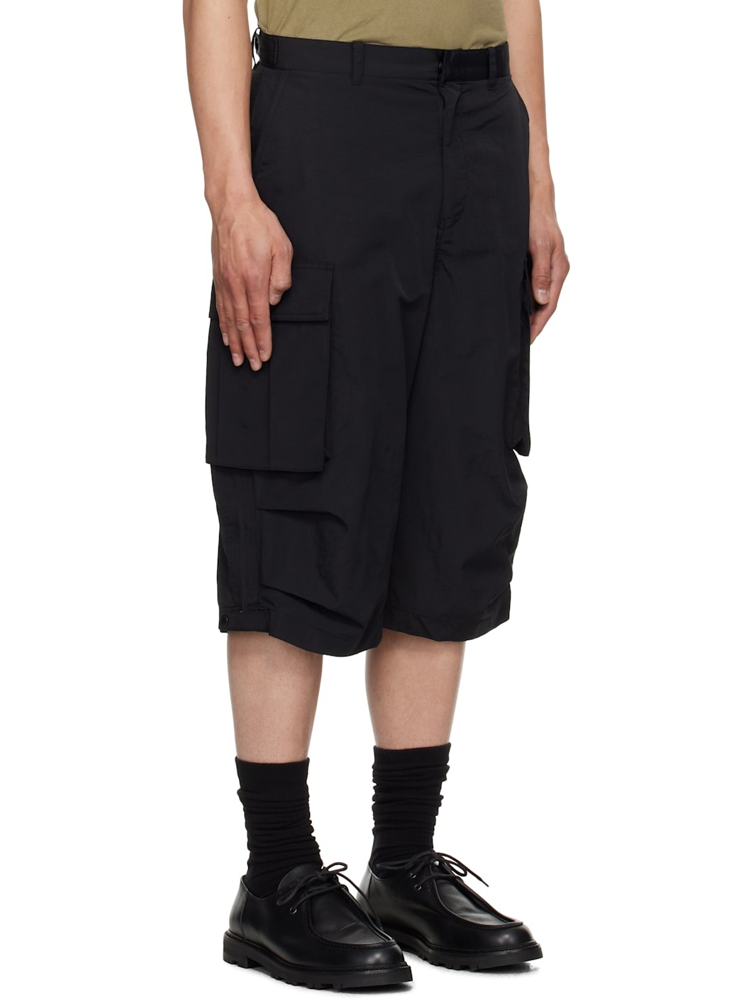 Black Nylon Twill Cargo Shorts - 2