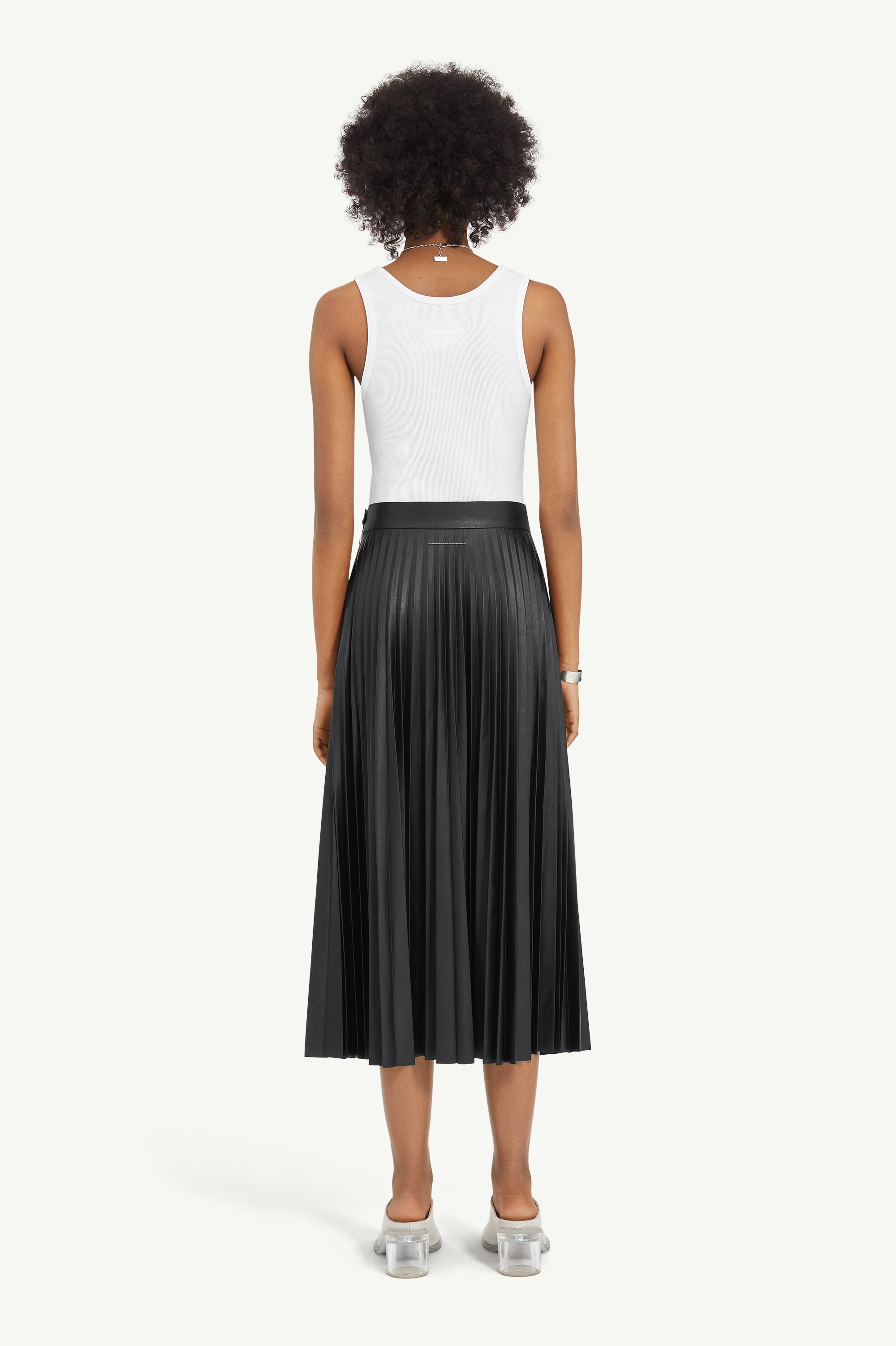 Pleated Faux Leather Midi Skirt - 4