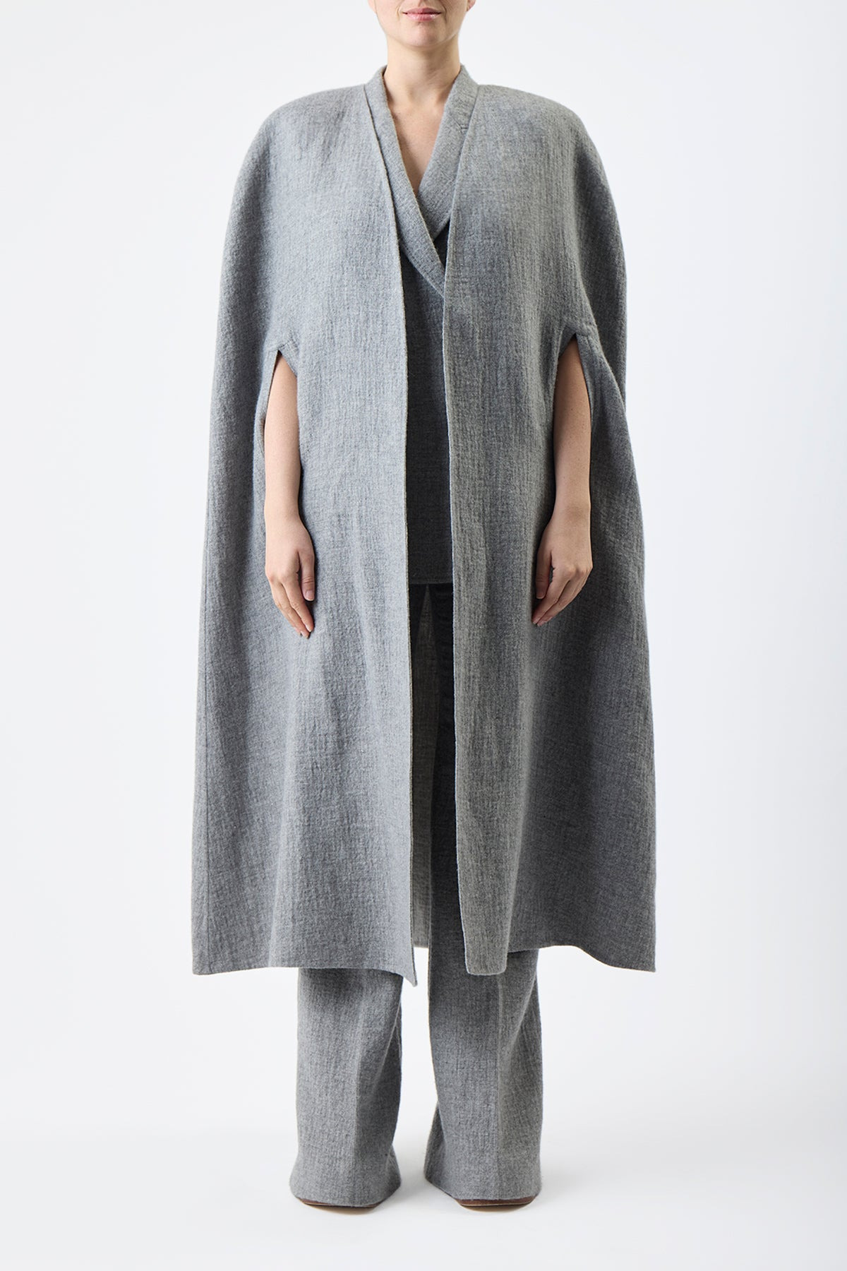 Lindlow Cape in Light Grey Cashmere Linen - 3
