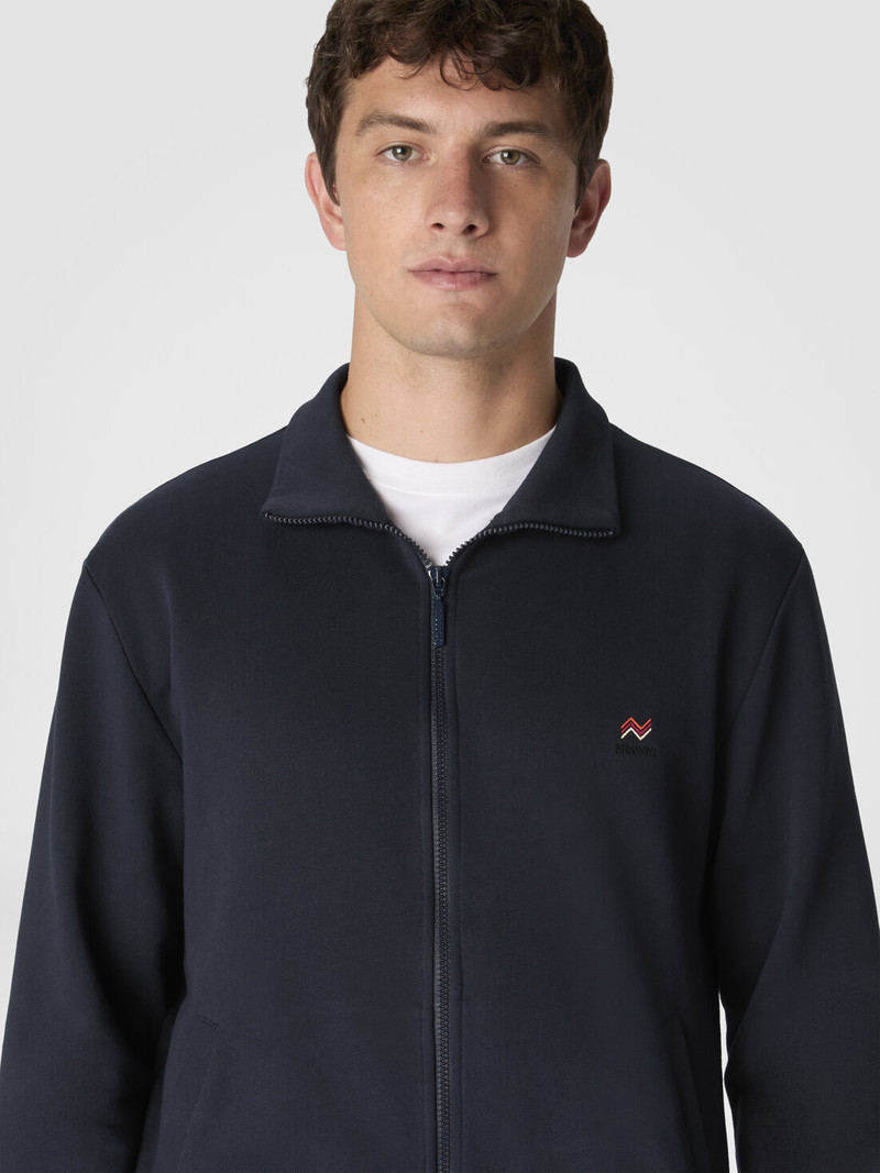 Zip-up high-neck sweatshirt with knit embroidery and logo 4