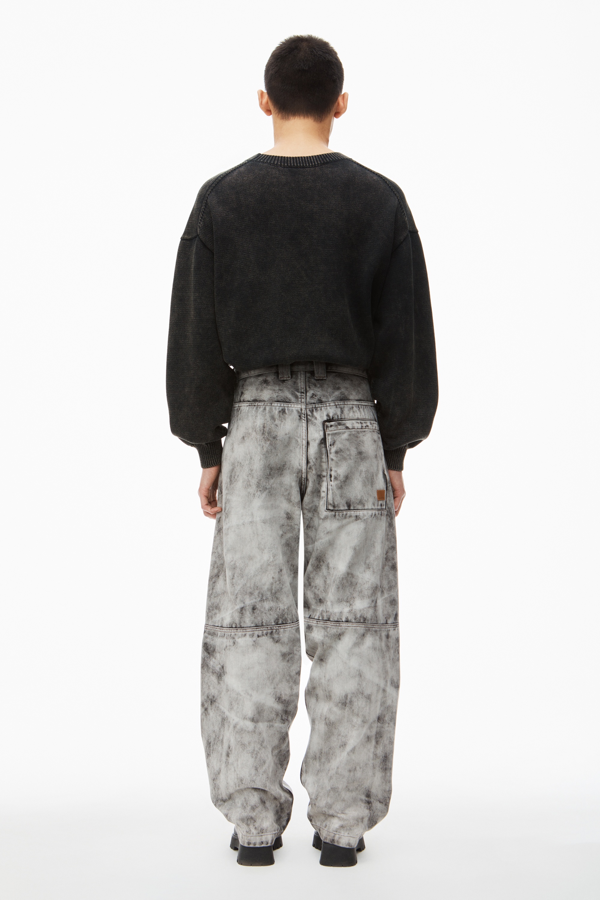 denim cargo pants in trompe-l’oeil leather effect - 4