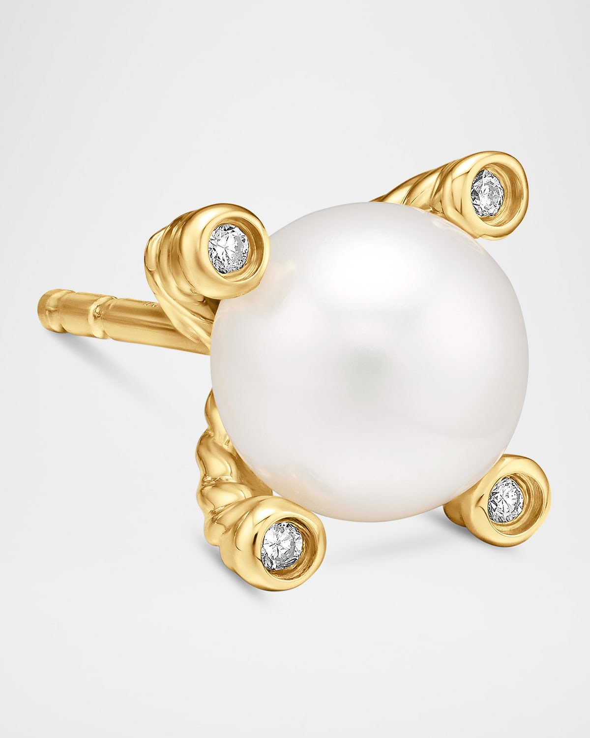 Cable Collectibles Stud Earrings with Diamonds and Pearl in 18K Gold, 7mm - 4