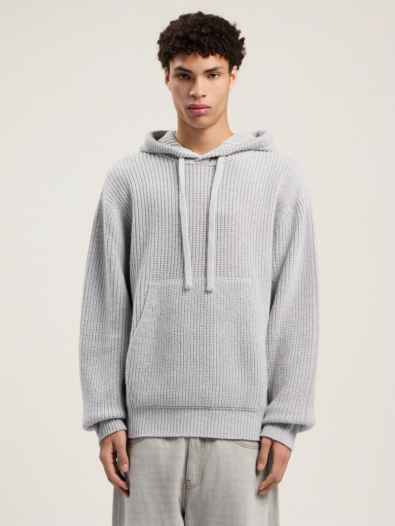 Curved Logo Rib Knit Hoodie 1