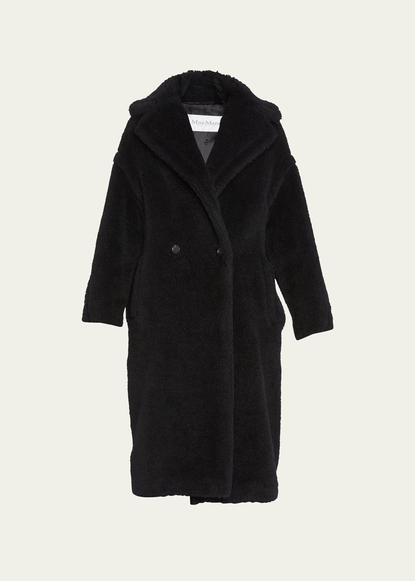 Alpaca-Silk Teddy Knit Coat, Black - 2