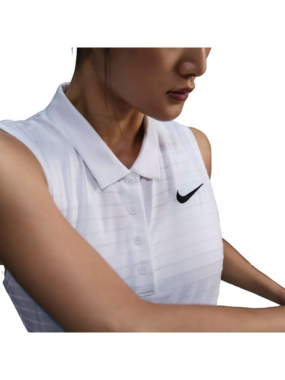 Women's Dri-FIT Victory Sleeveless Striped Golf Polo -White - 3