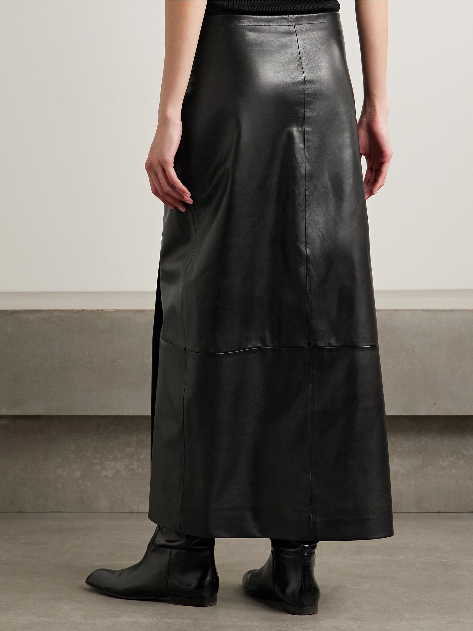 Quinn wrap-effect leather maxi skirt Black - 4