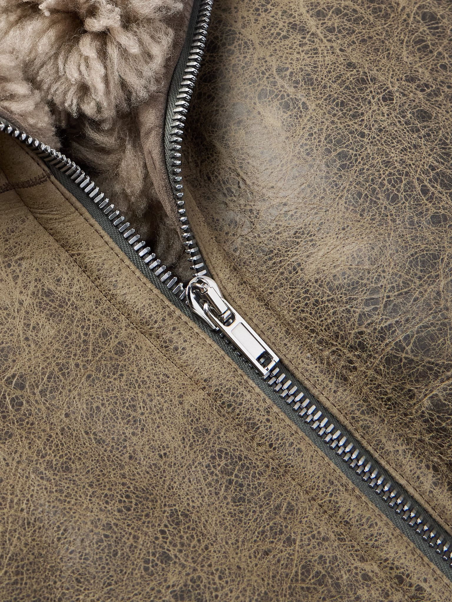 Slim-Fit Panelled Shearling Jacket Brown - 4