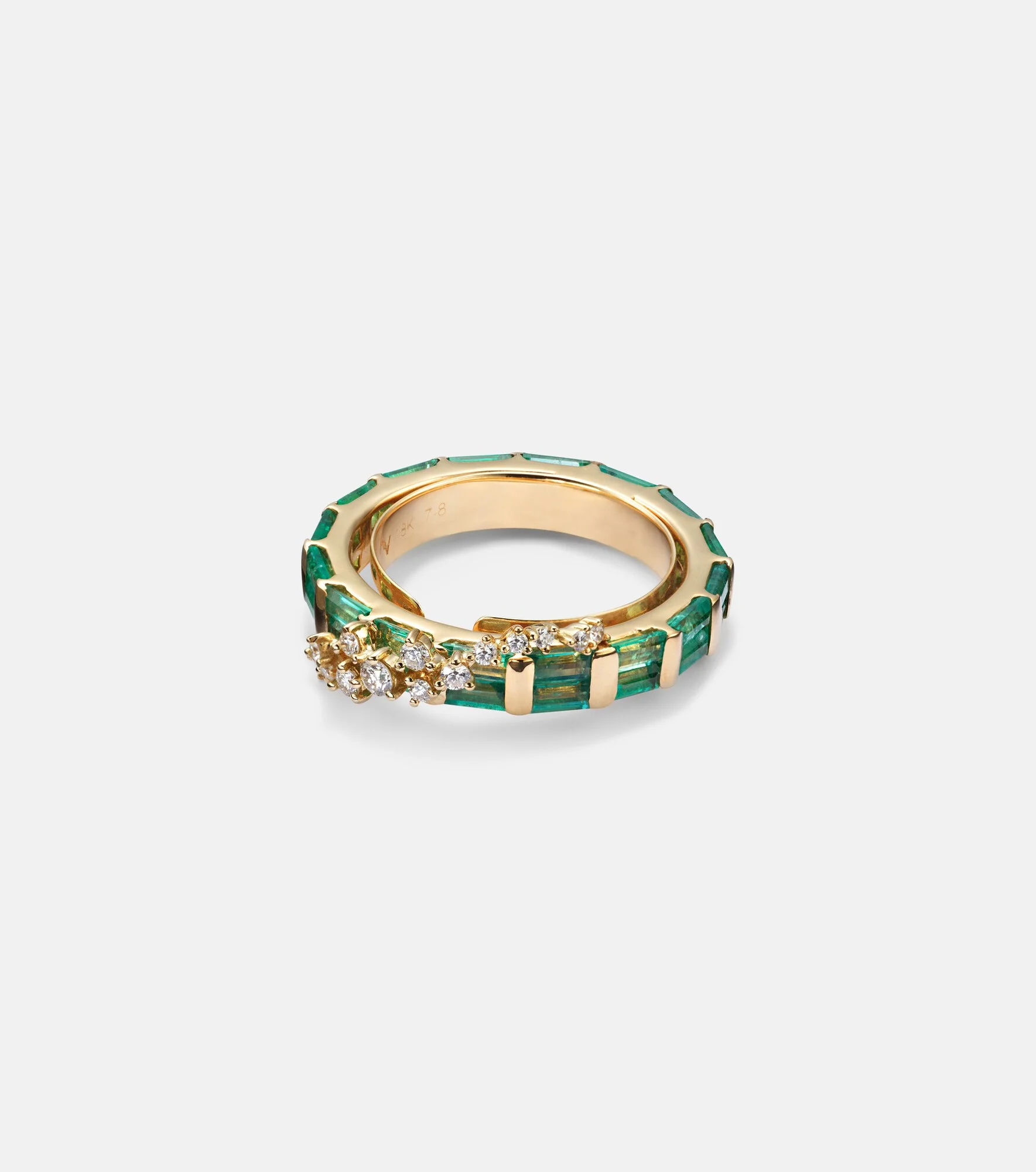 Scatter 18kt gold ring with emeralds and diamonds - 1