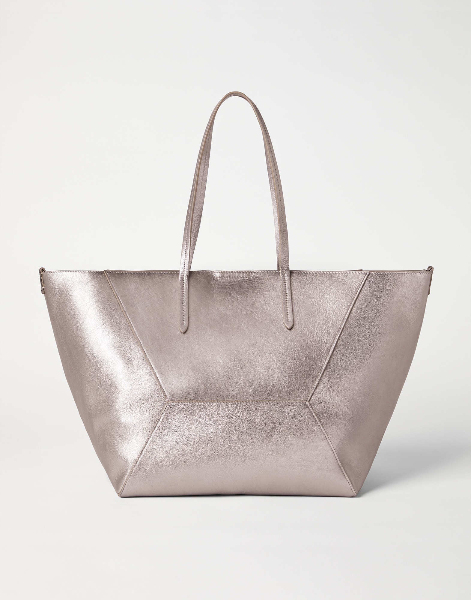 Lamé calfskin shopper bag with monili - 2