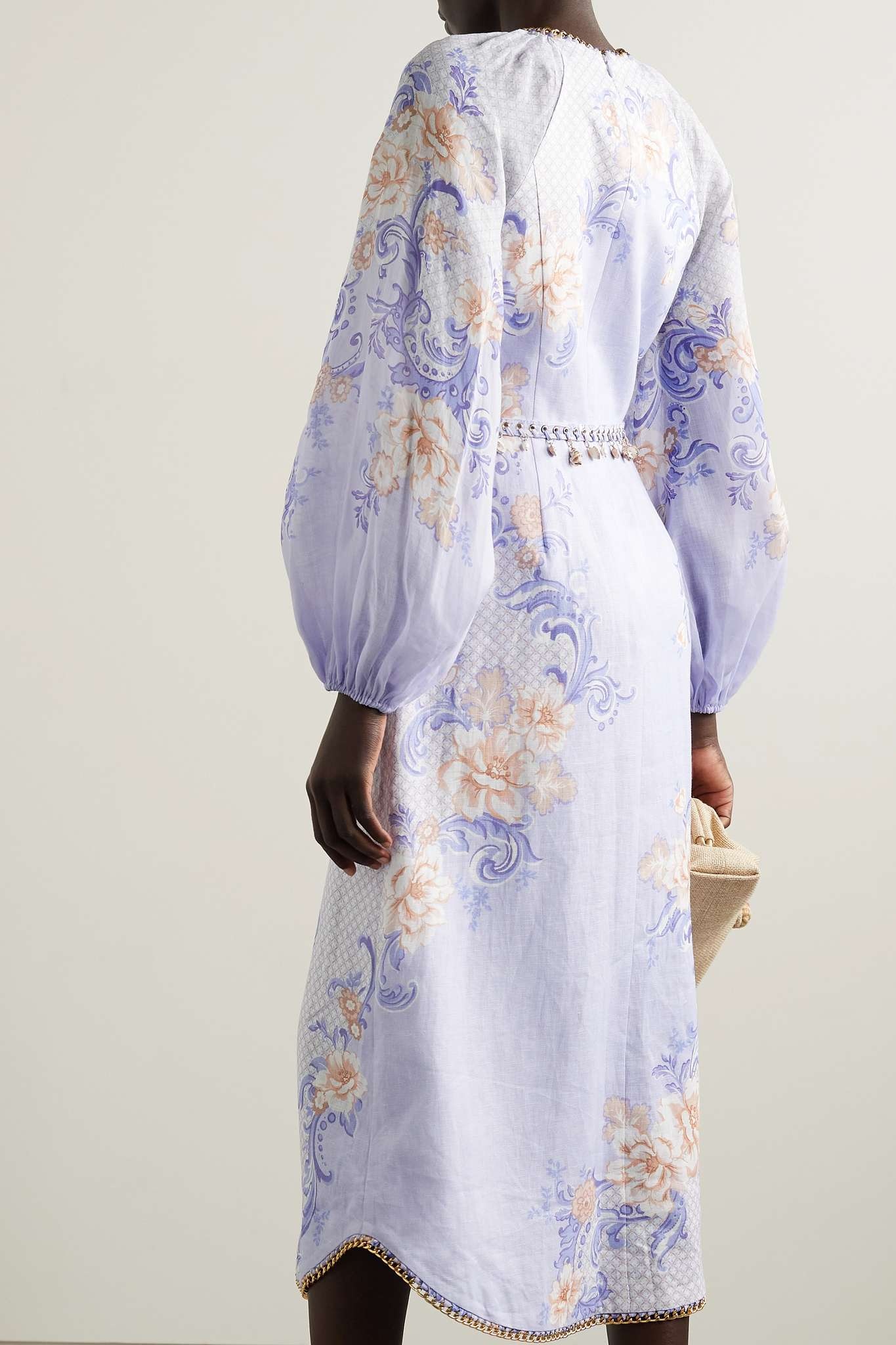 Postcard embellished printed linen midi dress - 3