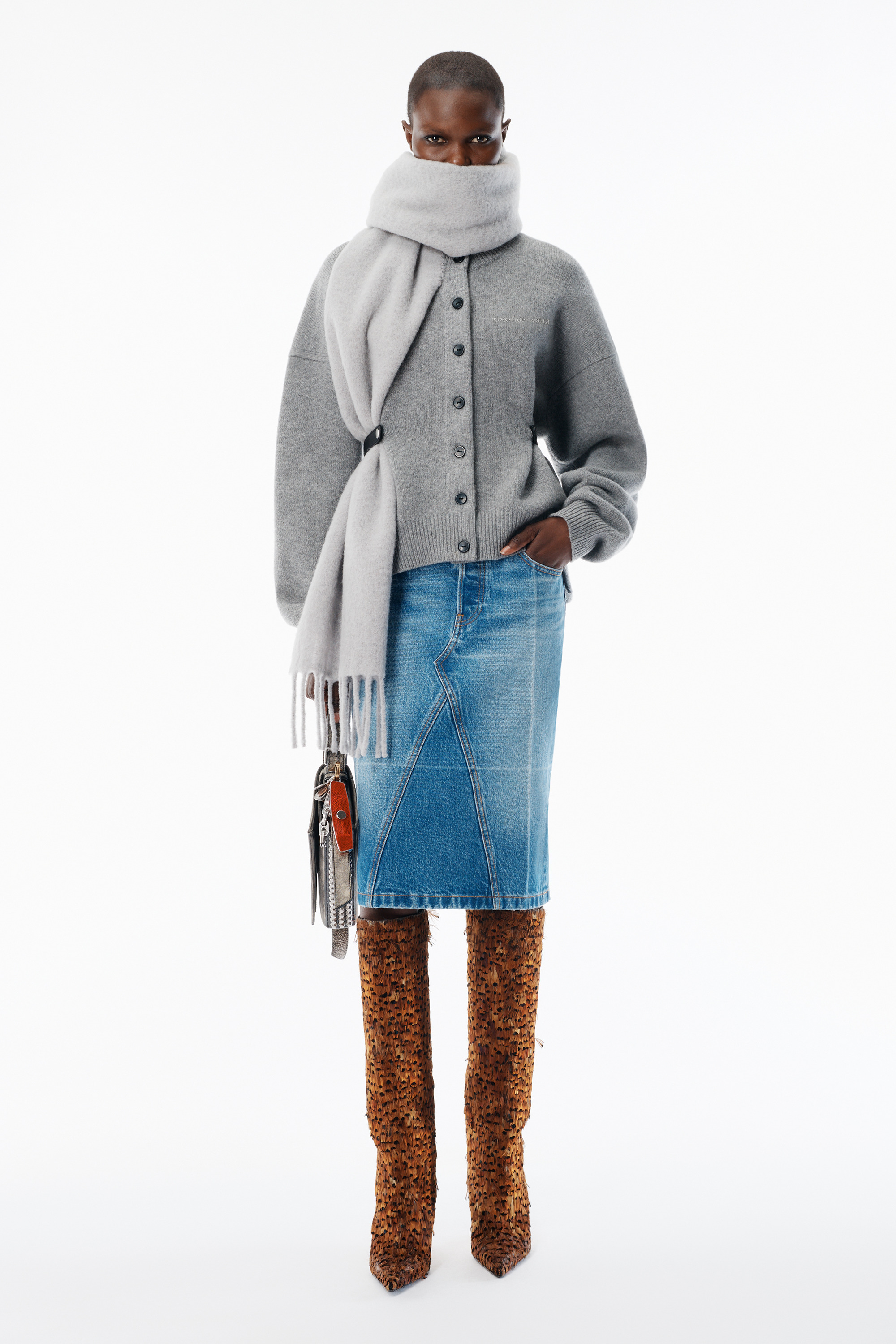Grey Wool-Cotton Draped Back Cardigan - 7
