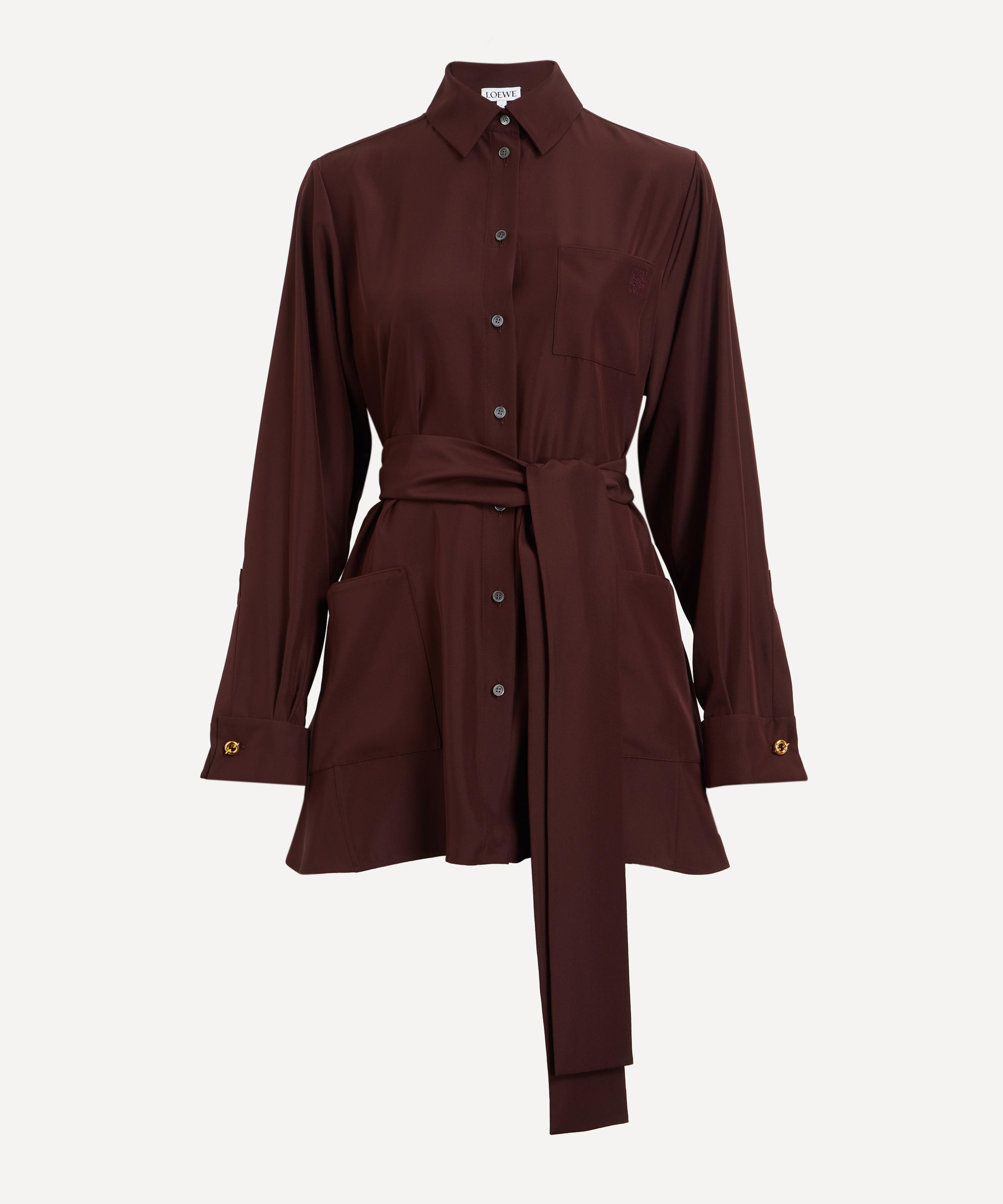 Burgundy Belted Silk Blouse - 1