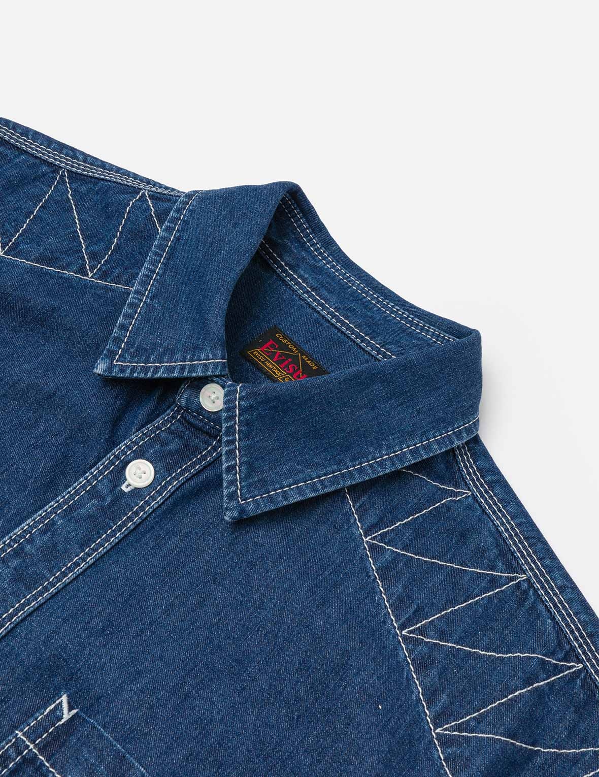 Logo Embroidery Fashion Fit Denim Short-Sleeves Shirt - 6