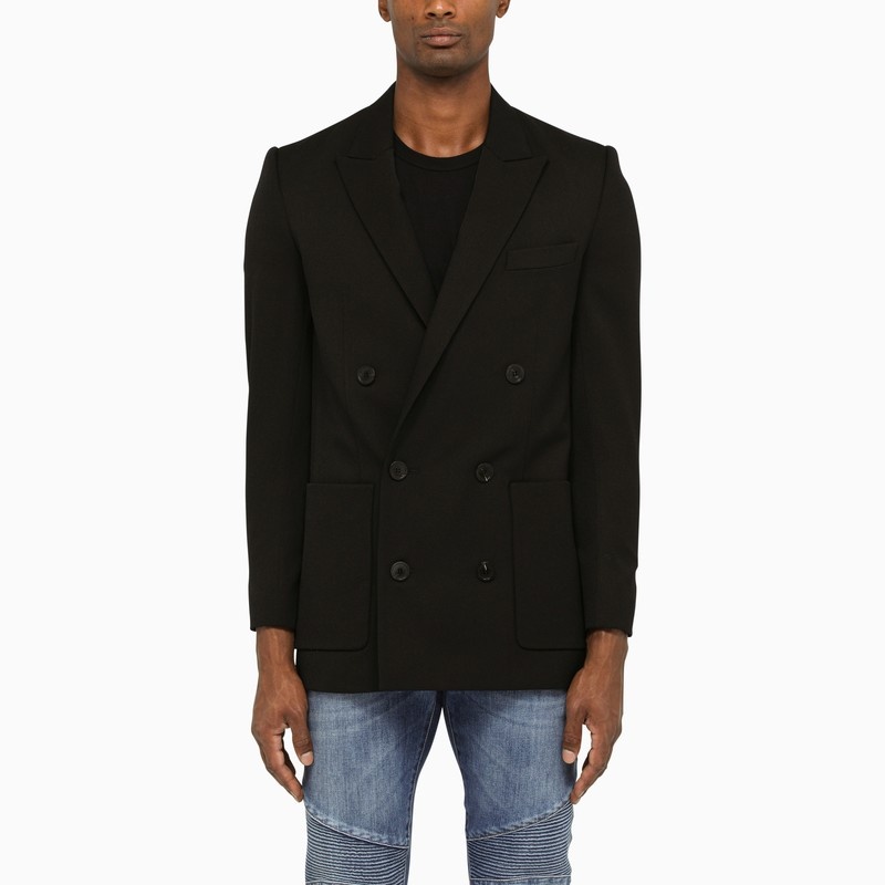 Black cotton double-breasted jacket - 1