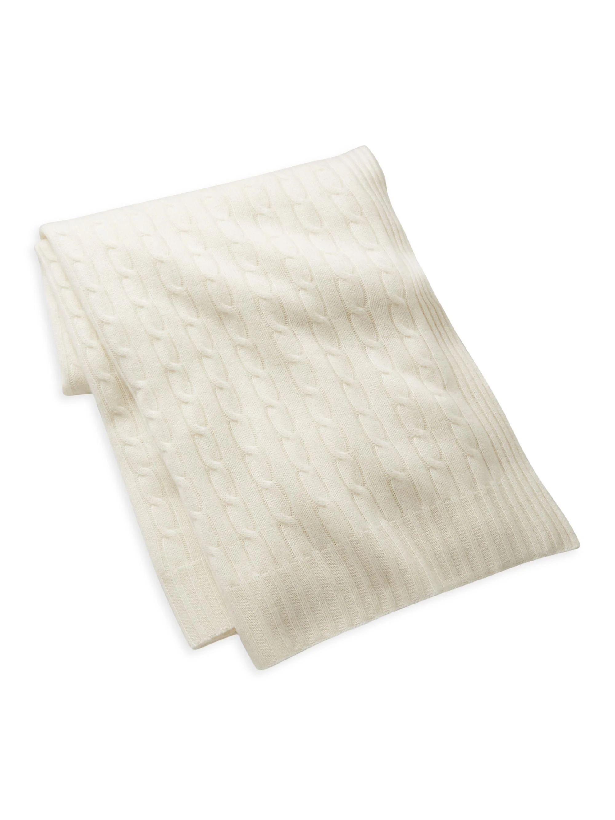 Cabled Cashmere Throw Blanket - Cream - 1