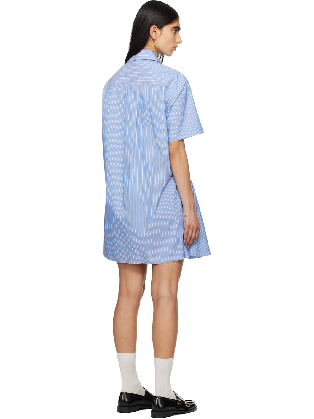 Blue Cotton Poplin Striped Shirt Minidress - 3