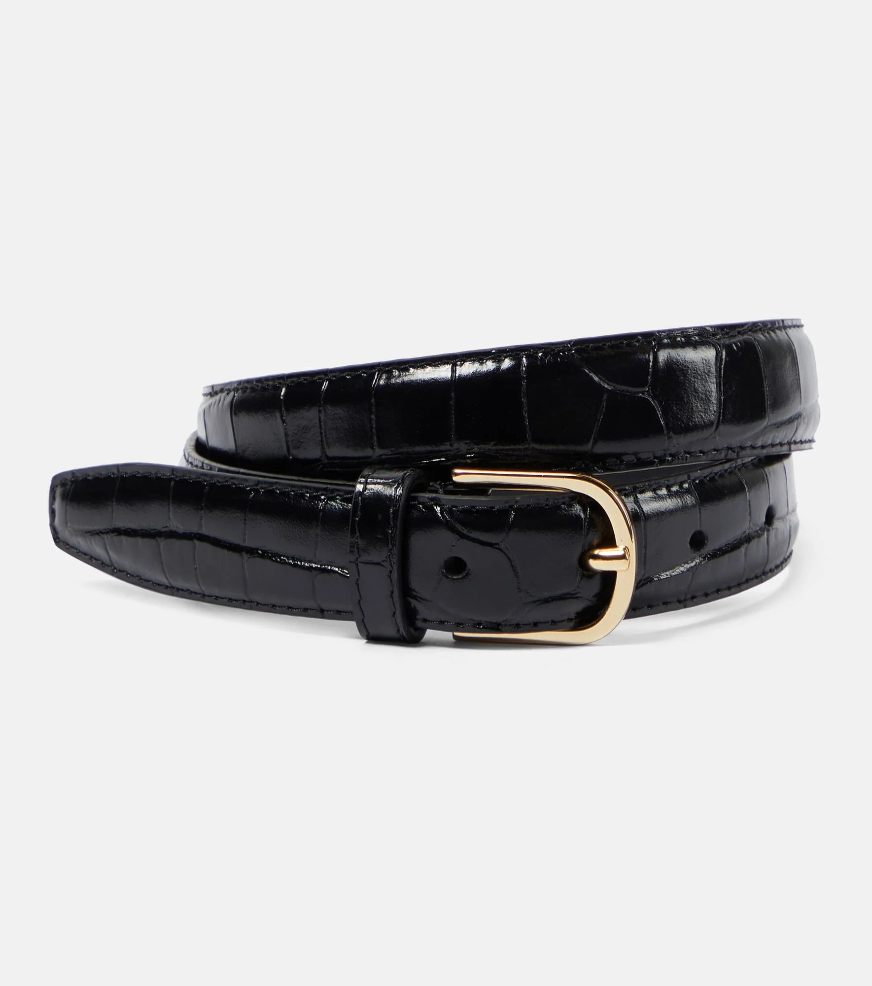 Slim croc-effect leather belt - 1