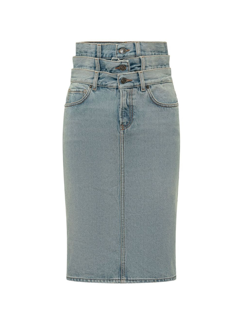 triple-waistband denim skirt 1
