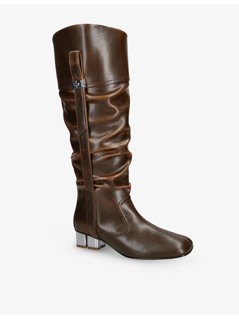 GANNI Butterfly Slouchy Faux-Leather Knee-High Boots outlook